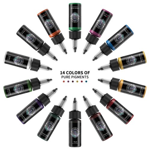 Tuffking Tattoo Ink Set 1/2 oz Pigment Tatoo Ink Professional Tattoo Ink Color Set 14 Colors(14 Colors 15ml)