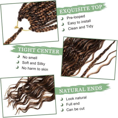 Eerya 8 Packs Boho Goddess Box Braids Crochet Hair for Black Women 16 inch Pre-looped Bohemian Crochet Box Braids With Curly Ends Synthetic Crochet Hair Extensions (16 inch, P4/30)