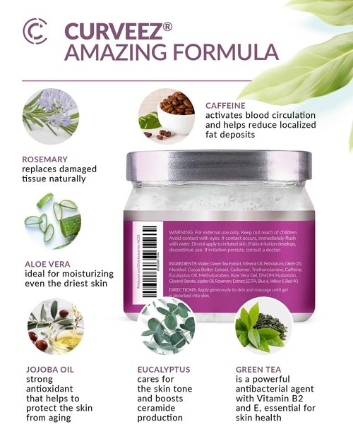 CURVEEZ Slimming Cream, Navel Arm Leg Belly Fat Burning Cream, Weight Loss Skin Firming Moisturizing Massage Gel for Cellulite, Soothing, Relaxing, Tightening & Slimming (16 Oz)