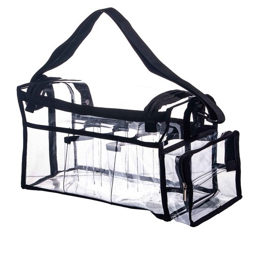 Large Professional Free Standing Clear PVC Makeup Artist Set Bag Transparent Makeup Brush Buddy Make up Kits Organizer Carry All MUA Travel Cosmetic Bag with 8 Dividers and Tissue Holder