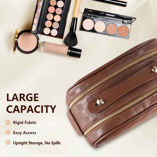 Eowihor 2 Pcs Makeup Bags Set, Large Capacity Makeup Organizer for Women, PU Leather Make Up Bag Portable Travel Toiletry Bag, Stylish Tessellated Cosmetic Bag Two Sizes to Match With Your Heart