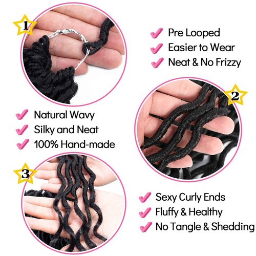 Karida Faux Locs Crochet Hair 24 Inch, 8 Packs Pre Looped Goddess Locs Crochet Hair, Wavy Crochet Faux Locs With Curly Ends, Boho Faux Locs Crochet Hair For Black Women (24 inch, 1B#)