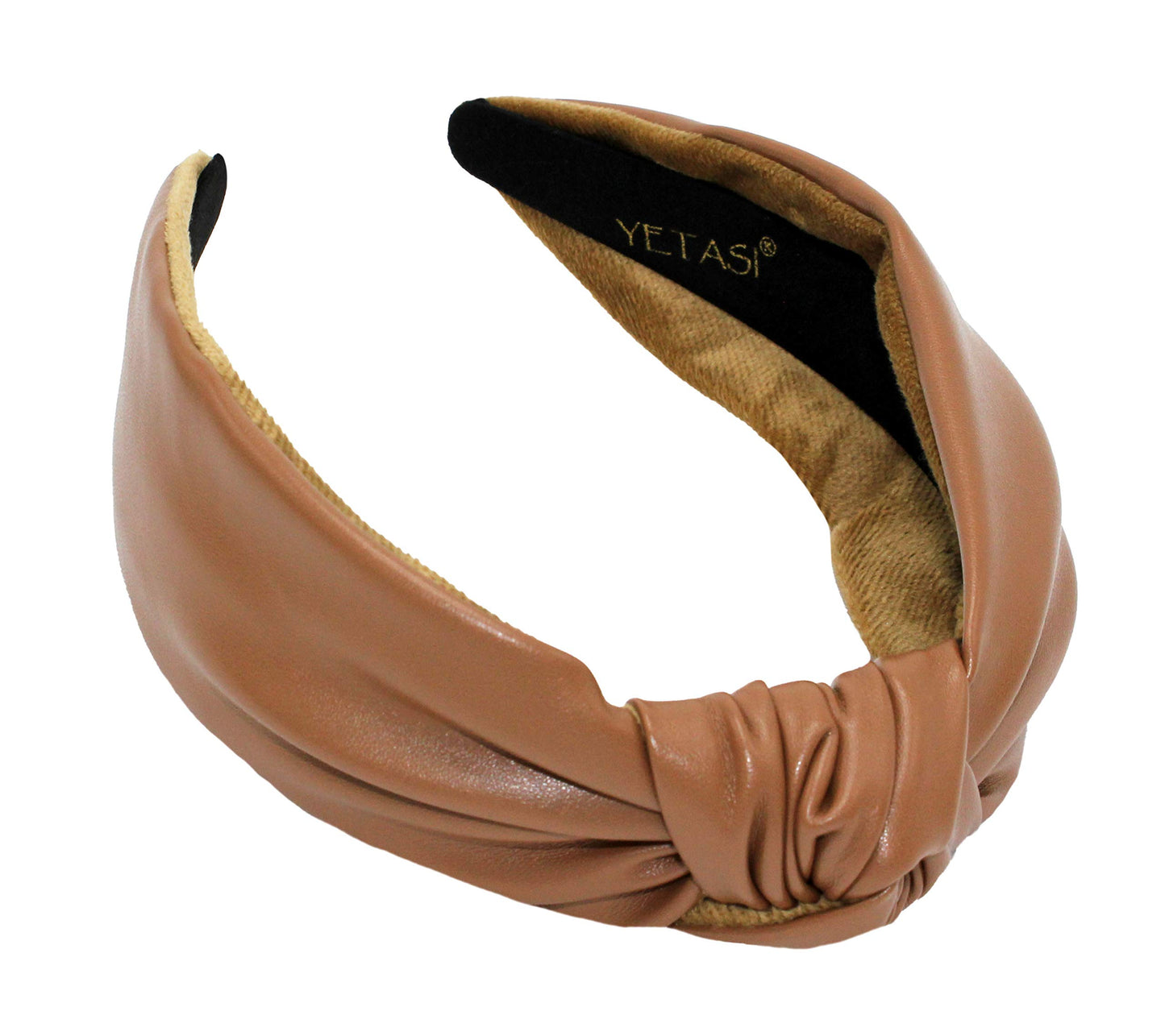 YETASI Headbands for Women Brown Knotted Headband is a Fashion Head band. Faux Leather Knot Headbands are Top Knot Womens Headbands Designer