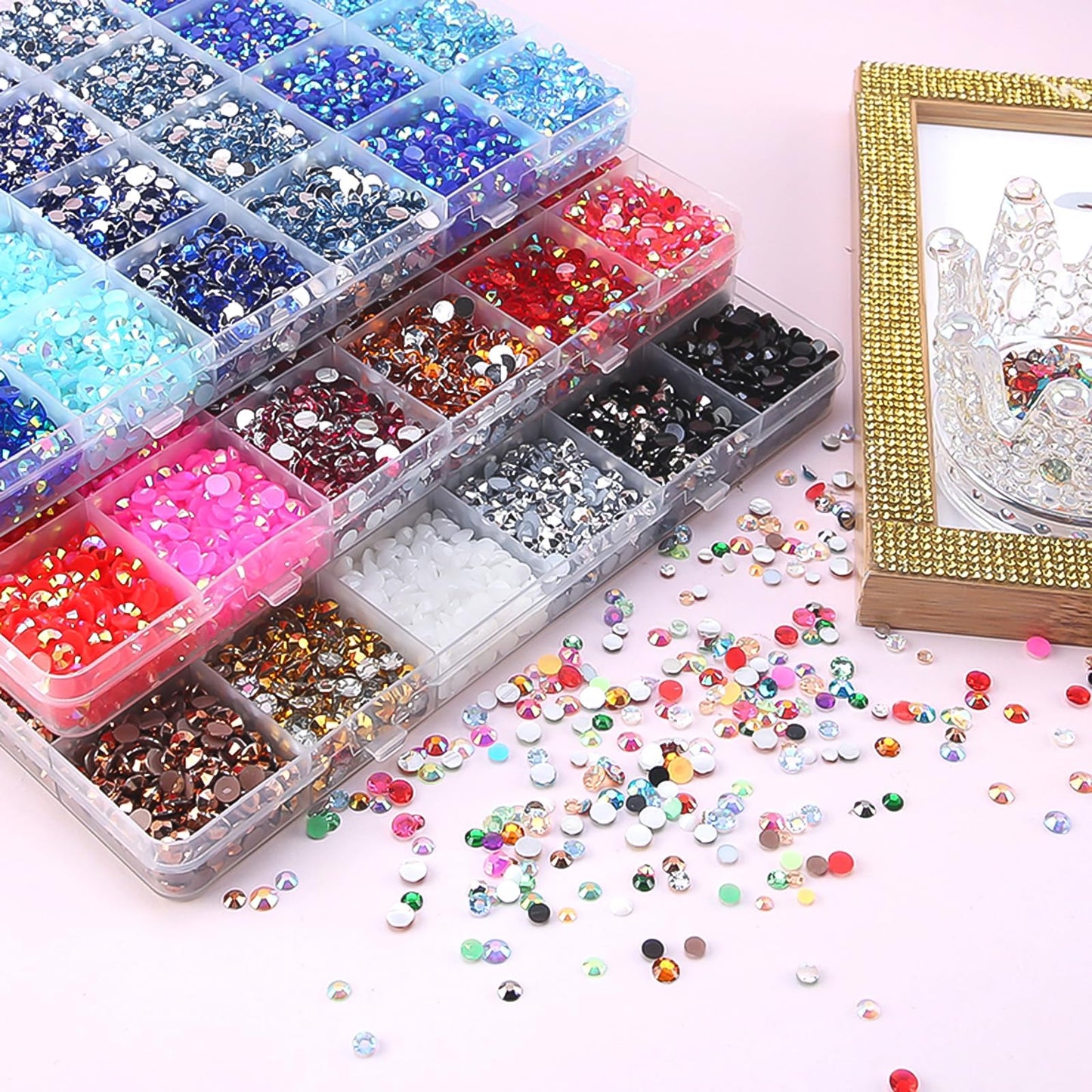 RODAKY Resin Rhinestones Kits 2/3/4/5mm Flatback Jelly Rhinestones Bulk Bedazzling Crystal Gems Beads Stone for Manicure DIY Crafts Mugs Bottles Tumblers Clothes Face Makeup (Champagne Gold)