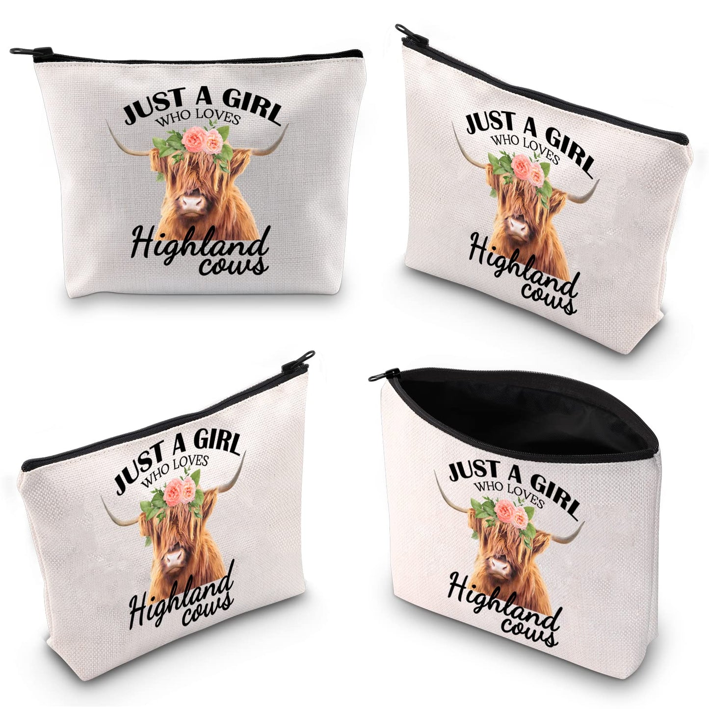 XYANFA Highland Cow Makeup Bag Highland Cow Lover Gift Farm Girl Just a Girl Who Loves Highland Cows Zipper Pouch (WHO LOVES Highland cows)