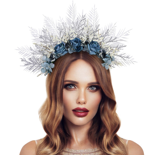 COSUCOS Fairy Flower Crown Headband Hawaii Wedding Headpiece Goddess Headwear Bridal Shower Party Festival Renaissance Costume Blue Floral Crowns