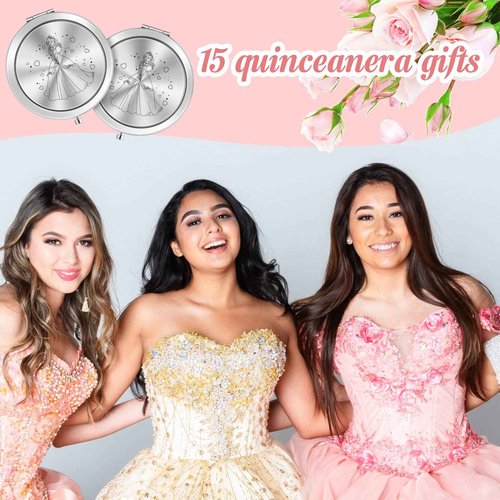 Taiyin 24 Pcs Quinceanera Party Favors for Guests Baptism Compact Mirror Favor Round Hand Makeup Mirror Quinceanera Gifts for 15 Year Old Girl Sweet 15 Birthday Gift for Guest(Silver)