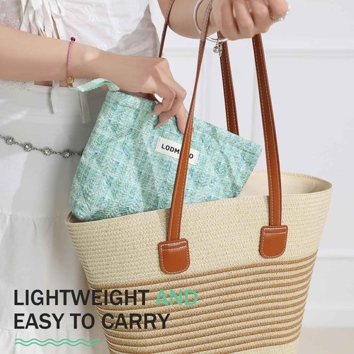 Lodmemo Makeup Bag 3 PCS Quilted Cosmetic Bags for Women, Large Travel Make up Bag Set Cute Cotton Toiletry Bag Organizer Pouch for Purse, Green