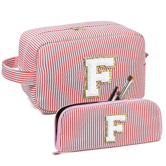 Avgiedy 2Pcs Makeup Bag, Cute Cosmetic Bag, Personalized Initial Preppy Large Capacity Travel Makeup Bag Organizer, Makeup Bag is for Mother, Wife, Friends Birthday, Valentine's Day Gifts-Pink