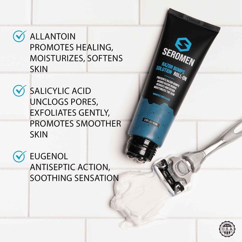 Seromen Razor Bump Treatment for Men - Ingrown Hair Treatment for Men - Face & Body After Shave & Razor Burn Treatment - Metal Roll On Soothes Skin & Calms Irritation (3.5fl.oz) Made in USA.