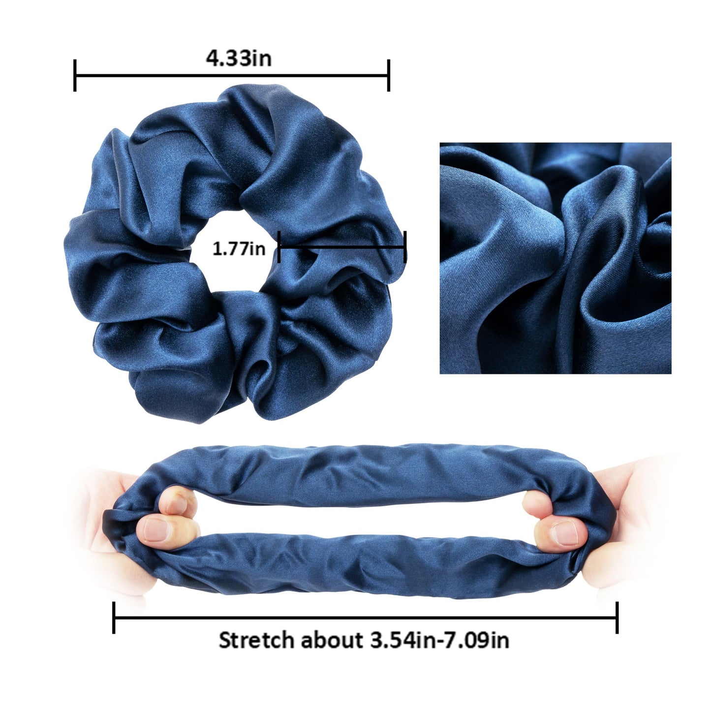 MurierSilk Silk Hair Scrunchies 100% Pure Mulberry Silk Hair Tie for Women Grils, Silk Elastic Ponytail Holder Hair Accessories, Silk Hair Wrap Prevents Hair From Frizz And Breakage (Navy Blue)