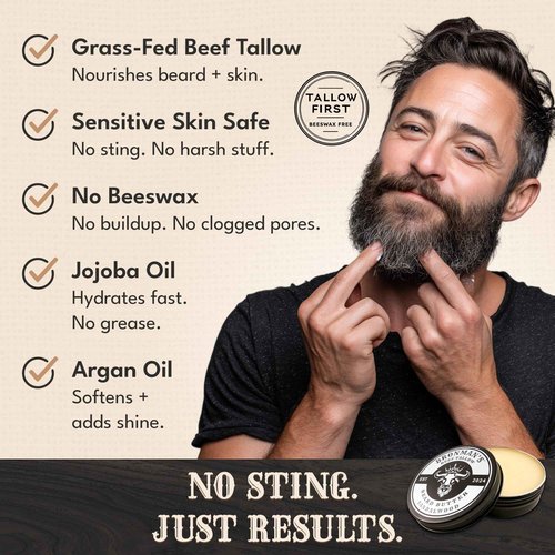 Bronmans Beef Tallow Beard Butter for Men - 4oz - Hydrating Sandalwood Beard and Skin Balm with Shea Butter - Deeply Moisturizing Tallow