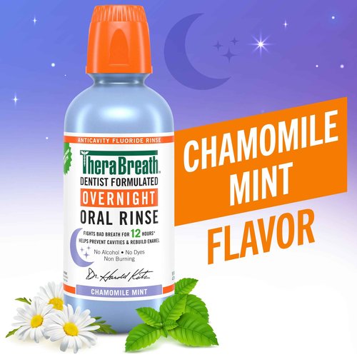 TheraBreath Overnight & Fresh Breath Mouthwash Bundle, Chamomile Mint & ICY Mint Flavors, 2 Packs of 16 fl oz, Fights Bad Breath 12 & 24 Hours