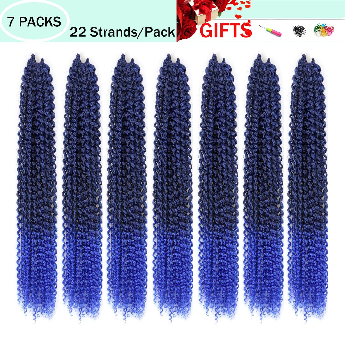 Passion Twist Hair 18 Inch Long Bohemian For Passion Twist Crochet Braiding Hair Water Wave Synthetic Fiber Natural Hair Extension (18 Inch, T1B/Blue)