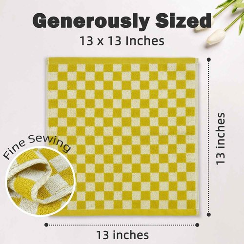 Jacquotha Super Soft Wash Cloths(Mustard Yellow Checkered), 12 Pack Washcloths Facecloth, Cotton Face Towels Set for Body Showering 13x13 Inches, Gifts
