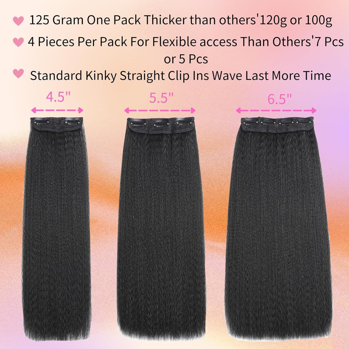 16 Inch Kinky Straight Clip in Hair Extensions for Black Women 4Pieces 140g 11Clips Full Head Yaki Straight Seamless Clip ins Synthetic Hair