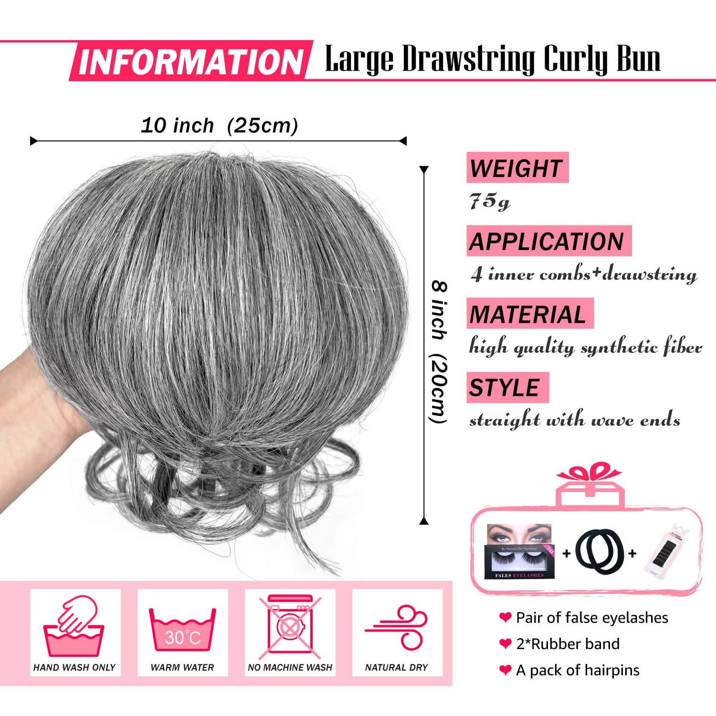 Adancyler Hair Buns Hair Piece Drawstring Ponytail Extension for Women Short Straight Lightweight Fluffy Hair Bun Hair Pieces for Updos Synthetic Hairpiece Pony Tails Hair Extensions(Light Gray)