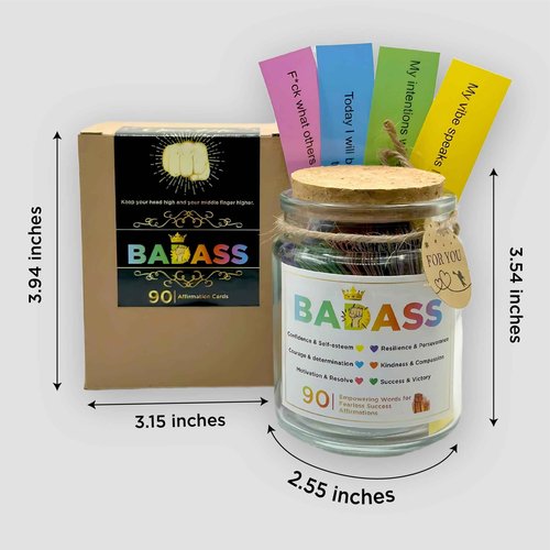Badass Affirmation Jar, 90 Daily Affirmation Jar for Women, Positive Affirmation Cards, Motivational Cards, Daily Affirmations, Words of Affirmation, Badass Gifts For Women
