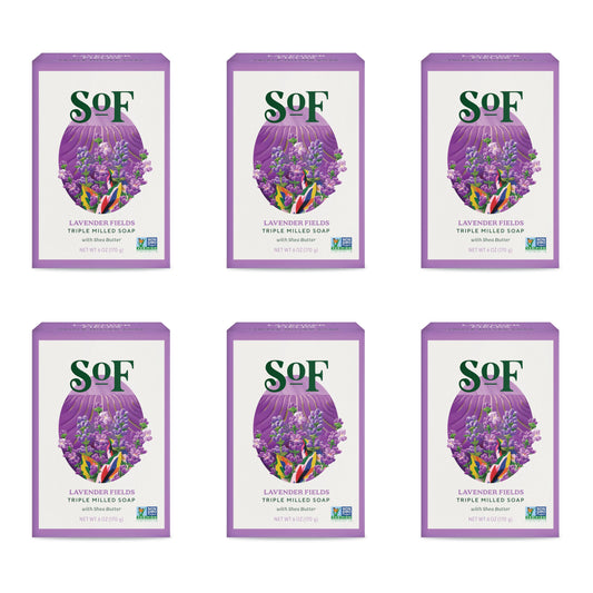 South Of France Lavender Fields Bar Soap by SoF Body Care (Formerly Body Care) | Triple-Milled Soap with Shea Butter + Essential Oils| Vegan, Non-GMO Body Soap | 6 oz Bar | 6 Bars