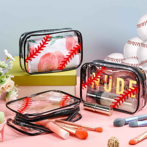 Abbylike 12 Pcs 7 x 4.7 x 2.4'' Cosmetic Bag Gifts Accessories for Makeup Bags PVC Cheer Case Clear Toiletry Zipper Pouch for Women Christmas Xmas (Baseball Theme)