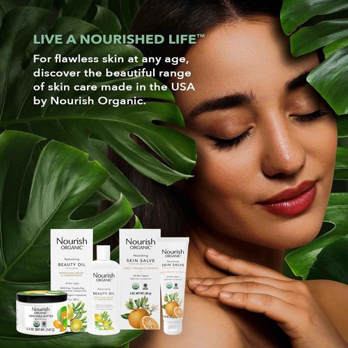 Nourish Organic Body Lotion, Lavender Mint – Hydrating Body Lotion for Dry Skin with Certified Organic Aloe Vera, Shea Butter, Coconut Oil & Cocoa Butter (8 Oz) + Washable Cotton Round