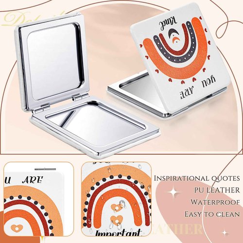 Suzile 18 Pcs Boho Rainbow Pocket Mirror Inspirational Compact Mirror Bulk Small Mirror for Purse Thank You Gifts for Women Employee Coworker Teacher Magnifying 1x/ 2x