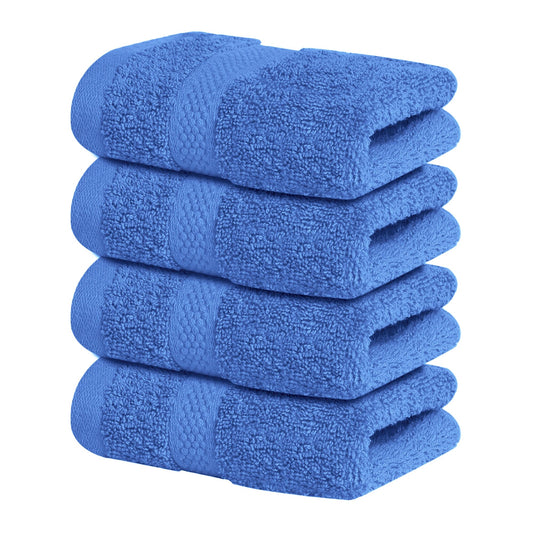 Infinitee Xclusives Premium 100% Cotton Wash Cloths for Showering - Pack of 4, (12x12) Inches - Highly Absorbent, Soft Face Towels, Washcloths Perfect for Bathroom, Hotel, Gym, Spa |Eloquent Blue|