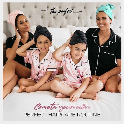 THE PERFECT HAIRCARE Curly Hair Girls Microfiber Plopping Towel Set - Anti-frizz Silky Smooth Hair Drying Wrap for Women - Super Absorbent Large Hair Towel + 2 Scrunching Towels to Micro Plop
