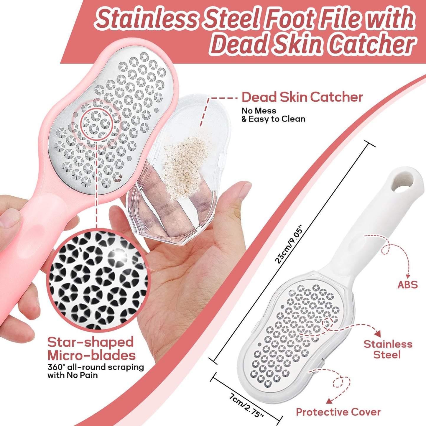 GEENOA New Foot Brush with Long Handle, 3-in-1 Foot Scrubber in Shower, 10.2’’-27.5’’Adjustable Foot Scrub Brush and Upgrade Foot File Callus Remover, Gift-Box Packaged(White+Foot File)