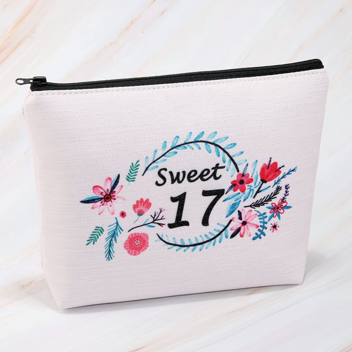 MBMSO Sweet 17 Makeup Bag Happy 17th Birthday Gift Bag 17 Year Old Gifts Inspirational Gifts always Remember You are Braver than You Believe (Sweet 17 pink)