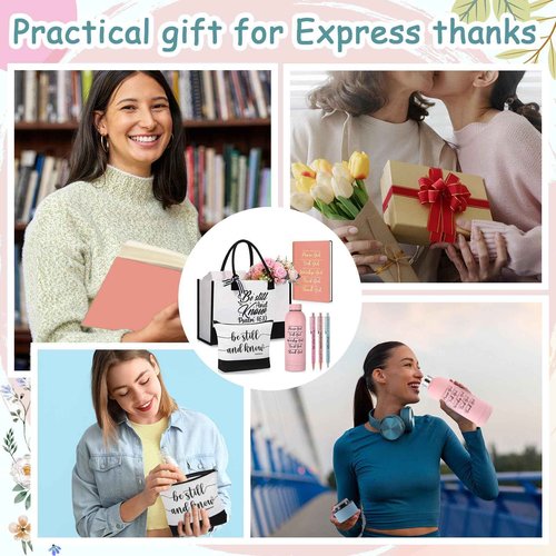 Shinylin 7 Pcs Christian Gift for Women Faith, Inspirational Religious Christmas Gifts, Catholic Tote Bag Makeup Bag Pens(Pink)