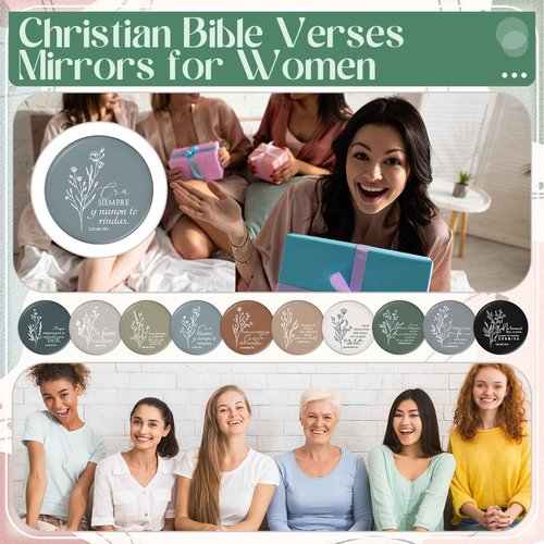 GlikCeil 80 Pcs Christian Compact Mirrors for Women Inspirational Bible Verse Scripture Pocket Mirrors Bulk Mini Purse Makeup Mirror for Grandma Pastor's Wife Christmas Church Party Favor