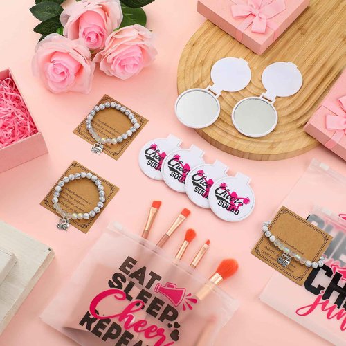 Locmeo 36 Pcs Cheerleader Gifts Set Including Portable Zipper Cheer Makeup Bag, Compact Mirror, Cheer Bracelet - Party Favors for Women Cheerleading Team