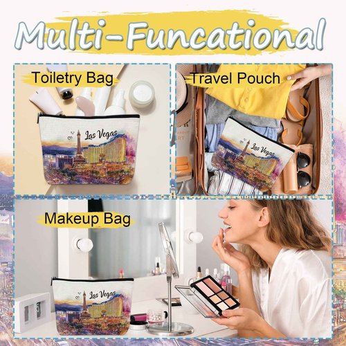 Luvsweets Las Vegas Souvenir Gift - Watercolor City Travel Makeup Bag, Las Vegas Travel Lovers Cosmetic Bags, Las Vegas Vacation Trip Gifts for Women Girls Sister Birthday Christmas Gift