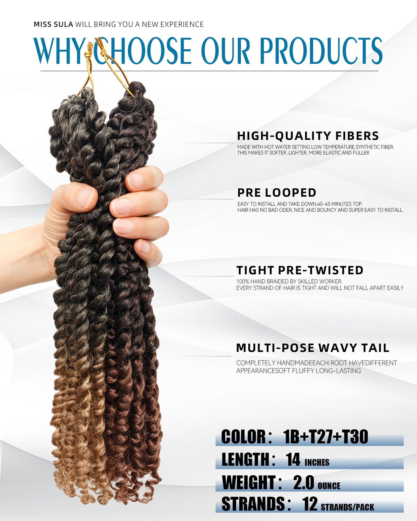 14 Inches 8 Packs Passion Twist Crochet Hair-Mixed Color Combo Pack(6 packs 1B+1 pack T1B/27+1 pack T1B/30),Pre-twisted Pre Looped Braided Hair Extensions For Black Women(14"-8 Packs,1B+T27+T30)