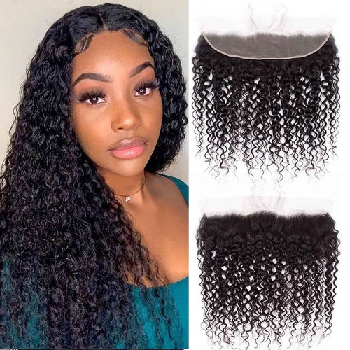 13x4 Ear To Ear Lace Frontal Free Part 13x4 Kinky Curly Lace Closure Brazilian Virgin Human Hair Frontals Natural Black 180% Density (13x 4 Kinky Curly, 18 inch)