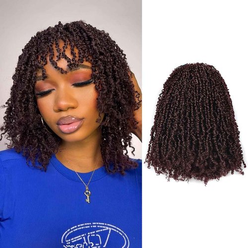 Toyotress Yanky Twist Crochet Hair - 8 Inch 8 Packs (30 Strands/Pcs) Fluffy Spring Mini Twist Passion Twist, Wine Red Pre-Looped Crochet Braids Braiding Hair (8 Inch, 99J-8P)