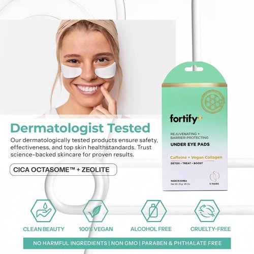 Fortify Skincare Under Eye Patches For Puffy Eyes and Dark Circles - Caffeine, Collagen & Zeolite - 3-in-1: Detox, Treat, Boost - Dermatologist Tested, Anti-Aging, Anti wrinkle Patches- 20 Pairs