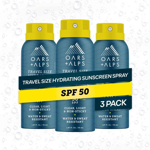 Oars + Alps Sunscreen Spray for Face & Body, SPF 50 Spray Sunscreen Infused with Vitamin C & Antioxidants, No White Residue, Water & Sweat Resistant, All Skin Types, Lightweight, Hydrating, 3pk