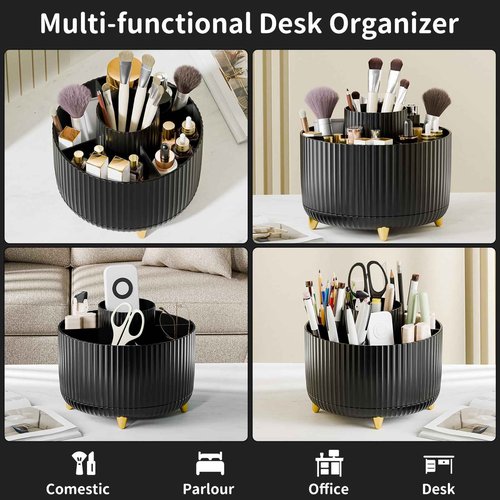 fanado 360° Rotate Makeup Brush Holder Organizer, Makeup Organizers Countertop, Makeup organization and Skincare Storage with Gift Box Packing for Vanity, Desktop, Bathroom (Black)