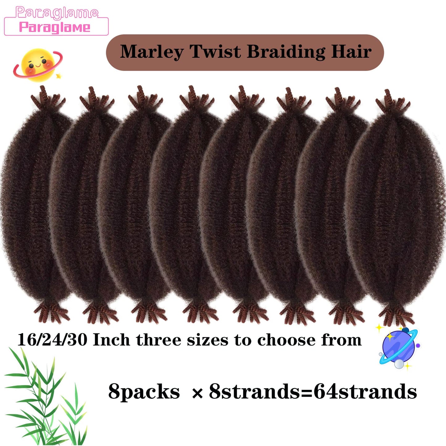 Paraglame Springy Afro Twist Braiding Hair for Soft Locs, Pre-Separated Marley Hair for Faux Locs, Marley Twist Braiding Hair Afro Twist Crochet Hair For Black Women (16Inch, T350)