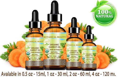 Botanical Beauty Organic CARROT SEED OIL 100% Pure VIRGIN UNREFINED Undiluted Cold Pressed Carrier Oil for Face, Skin, Body, Hair, Lip, Nails. Rich in Beta Carotene, Vitamin E (2 Fl Oz)