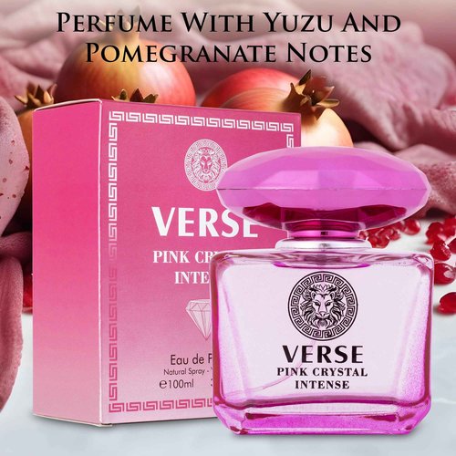 Verse Pink Crystal Intense for Women 3.4 fl Oz - Fruity & Floral Scents of Raspberry, Peony, Magnolia & Lotus Flowers - Base Notes of Amber, Vibrant Musk & Deep Mahogany Wood - Elegant 100ml Bottle