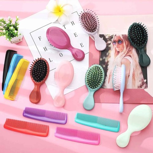 56 Pcs Mini Wet Hair Brush Hair Combs Set 28 Small Pocket Travel Detangler Brush 28 Colorful Combs Toddler Mini Detangling Brushes Soft Bristles for Women Baby Girls Kids(Classic Color)