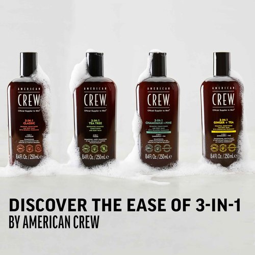 AMERICAN CREW 3-in-1 Chamomile & Pine, Shampoo, Conditioner & Body Wash for Men, Hair Care Gift for Him, Calming and Relaxing Fragrance, 33.8 fl oz