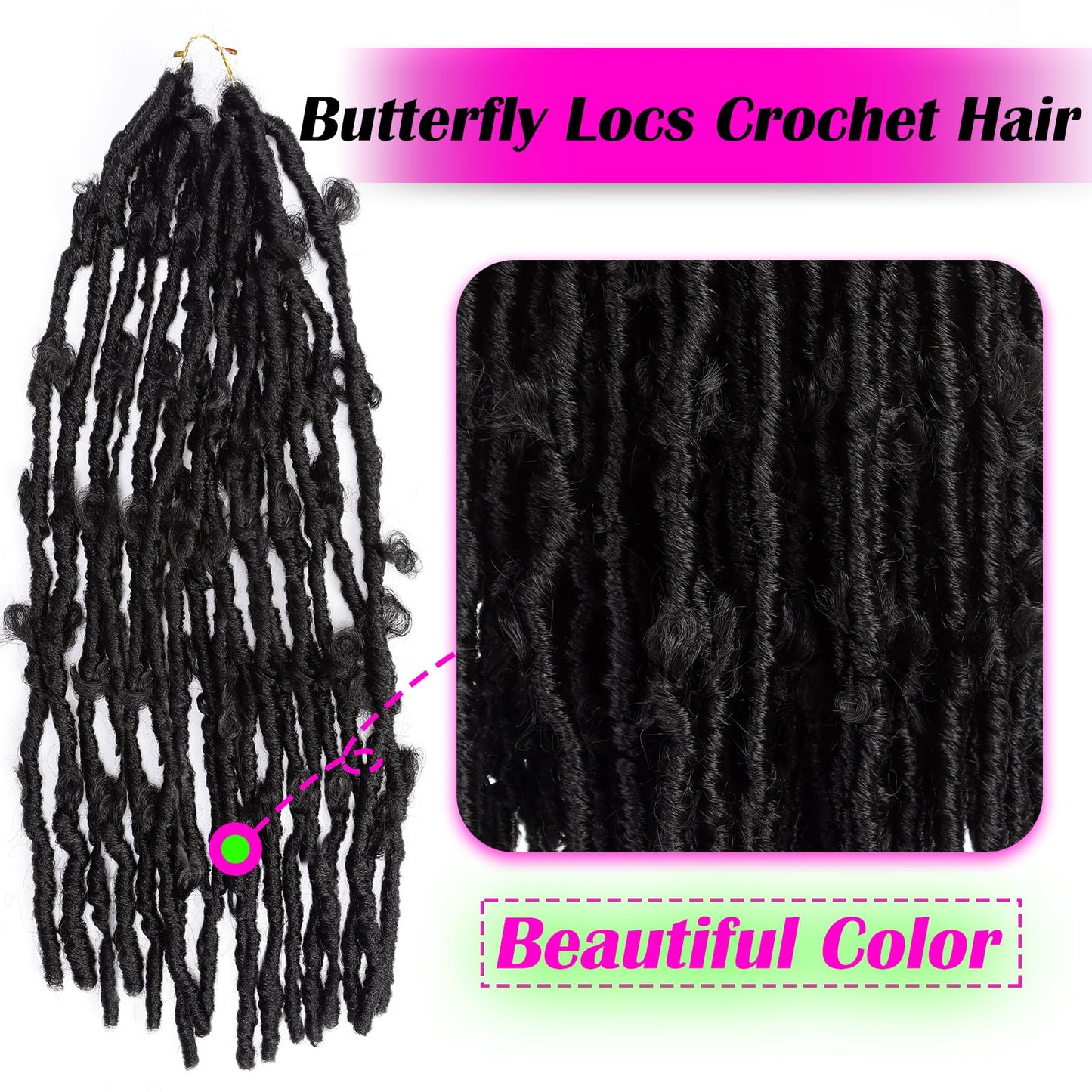 PURSHINE 6Packs Butterfly Locs 18Inch Crochet Hair Pre Looped for Women Girls Kids,Faux Locs Crochet Hair（Black ）