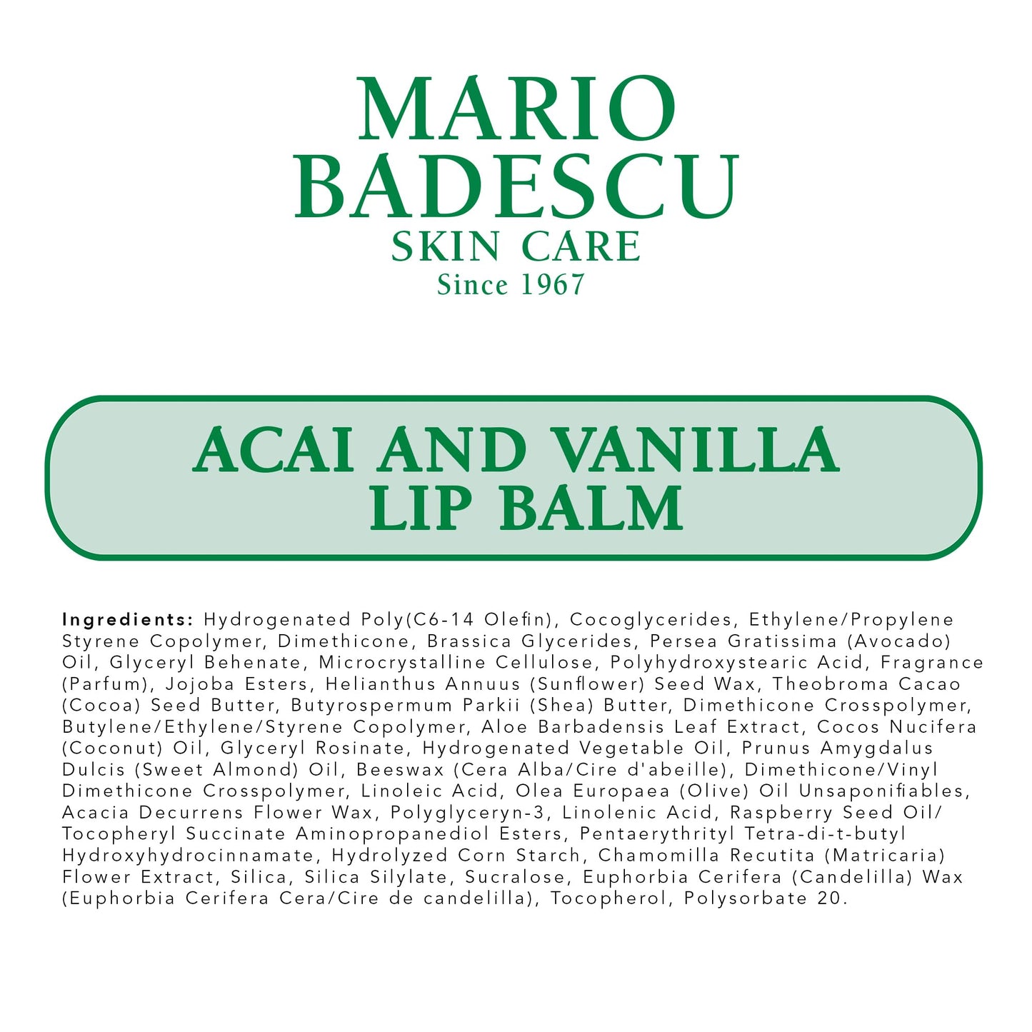 Mario Badescu Moisturizing Acai and Vanilla Lip Balm for Dry Cracked Lips, Infused with Coconut Oil and Shea Butter, Ultra-Nourishing Lip Care Moisturizer for Soft, Smooth and Supple Lips, 0.35 Oz