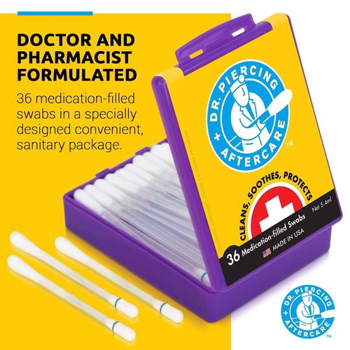 Dr. Piercing Aftercare Swabs and Wipes Combo- Saline Solution for Piercings - Earring Nose Belly Ear Piercing Cleaner - Saline Wash, Ear Hole Cleaner - Keloid Bump