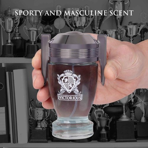 Victorious for Men Eau De Toilette - Woody & Aquatic Fragrance - Aromatic Bay Leaf & Jasmine & Woody Base of Guaiac Wood, Patchouli, Oak & Ambergris - Fresh & Sporty Composition - 100ml Spray Bottle