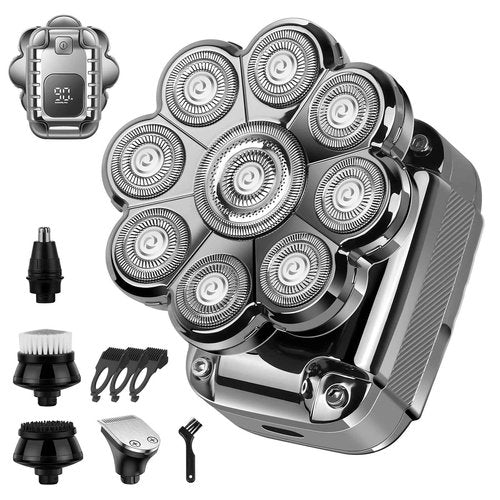 9D Head Shavers for Bald Men, 5-in-1 Electric Rotary Shavers, Upgraded Removable Razor Heads, IPX7 Waterproof Kit for Wet and Dry Use with LED Power Indicator with Type-C Charging